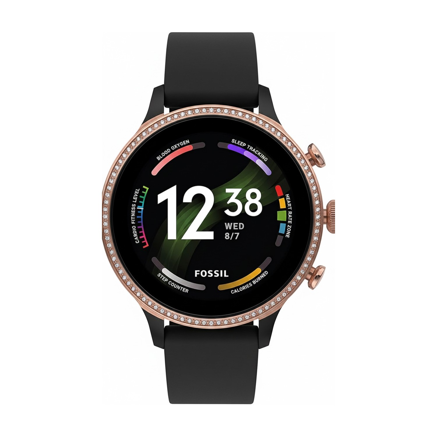 Fossil Women’s Gen 6 42mm Smartwatch Gold Face, Black Silicone Band (FTW6080V)