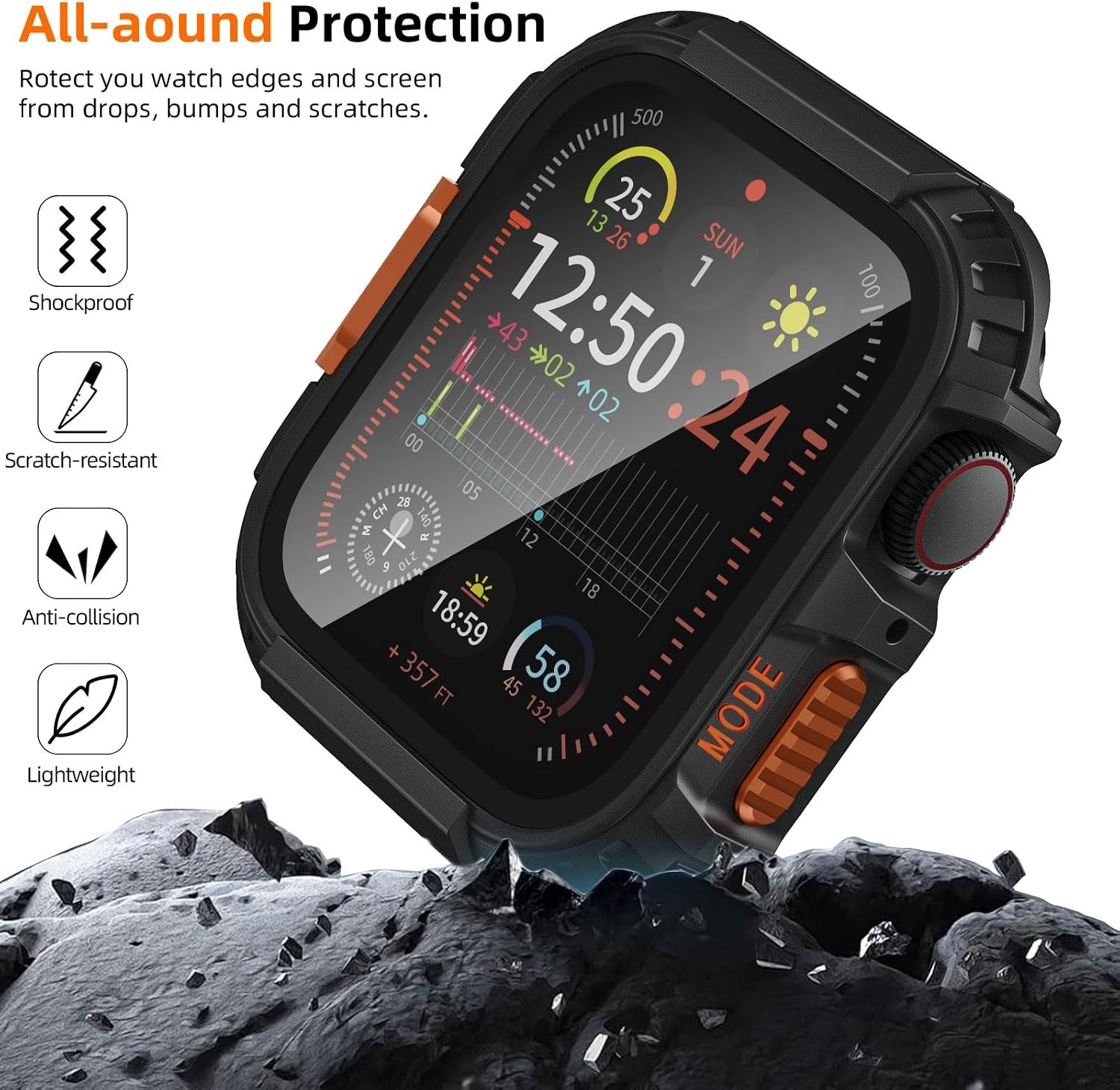 2 Pack Rugged Case for Apple Watch Series 9 45mm with Tempered Glass Protector