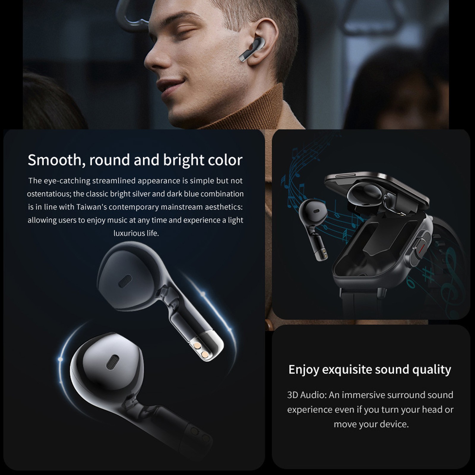 2 In 1 Smart Watch With Earbuds HD Touch Screen Bluetooth Call For IOS