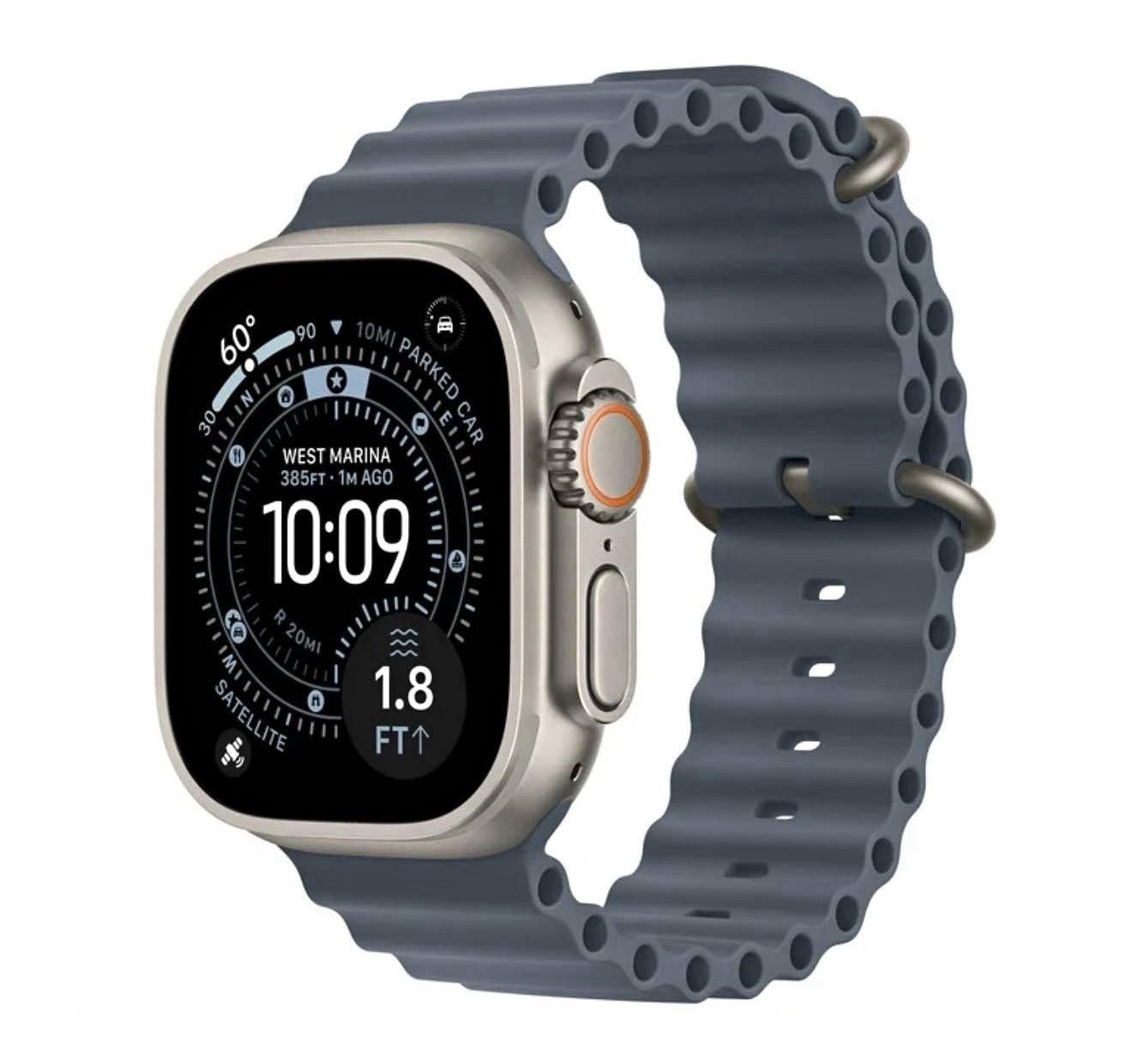 Apple Watch Ultra 3 GPS + Cellular 49mm Titanium Silver Case Blue Silicone Band