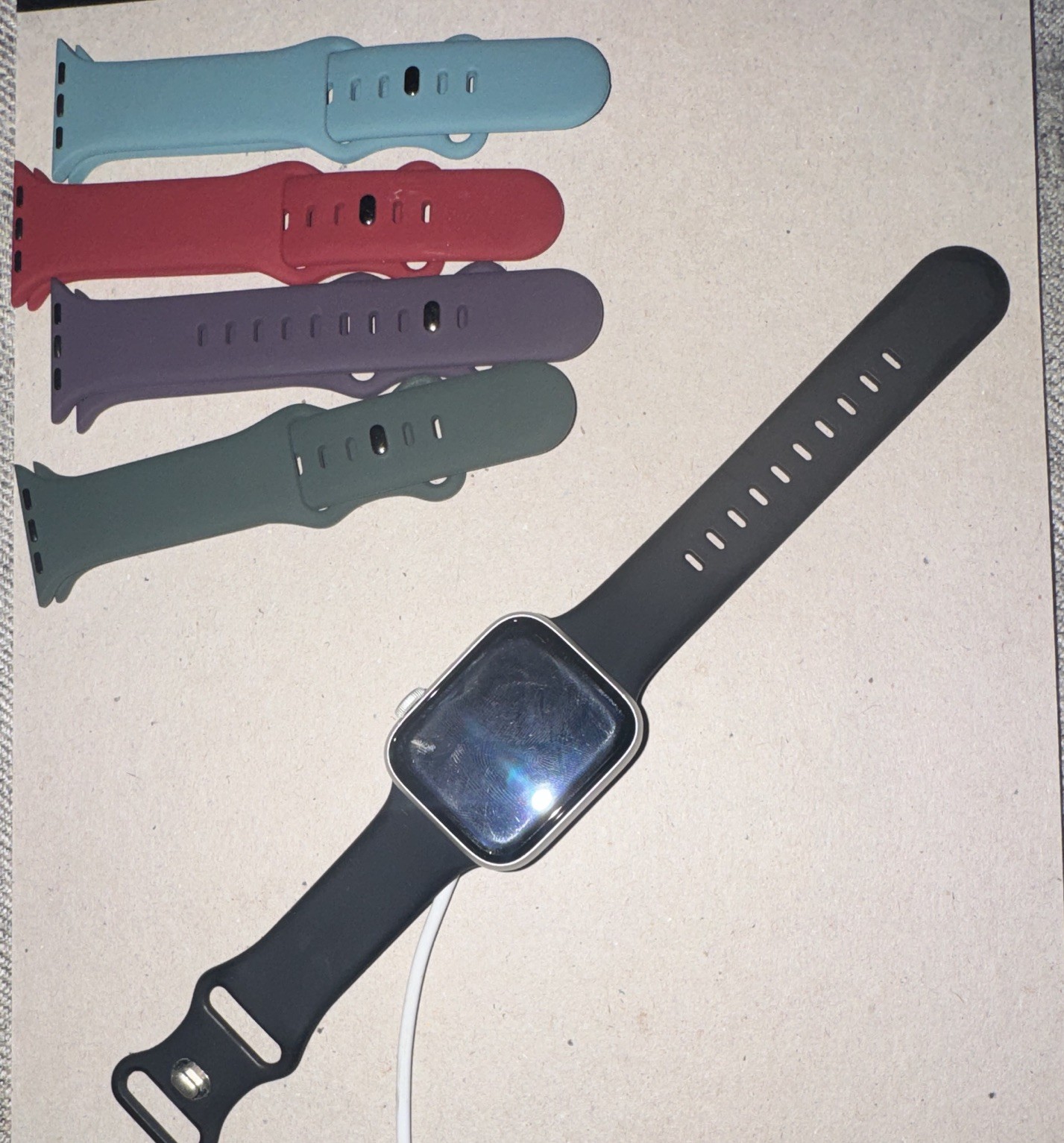 Apple Smart Watch A2093 44mm Silver Metal Case Black Band +4 Bands