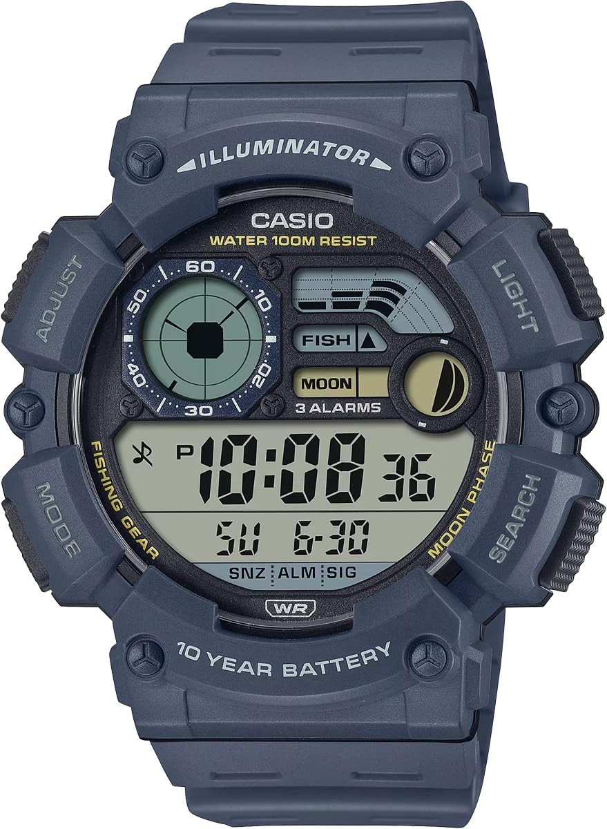 Men’s wristwatch with moon data display function, WS-1500H-2AV, grayish navy.