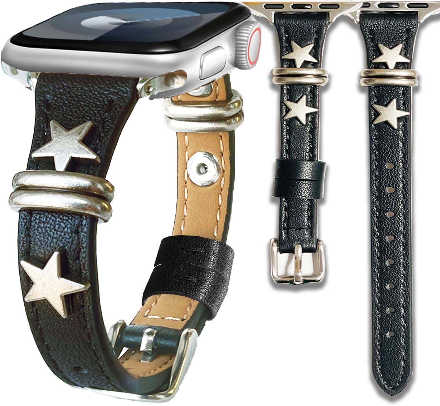 Brown and Black Leather Strap for Apple Watch Series 38mm 40mm 41mm 44mm 45mm