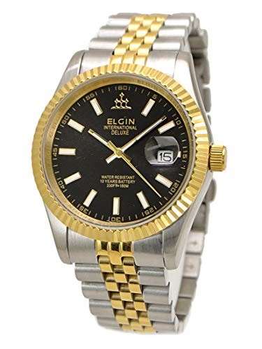 ELGIN Men’s Watch with Two-tone Strap and Black Dial FK1422TG-B