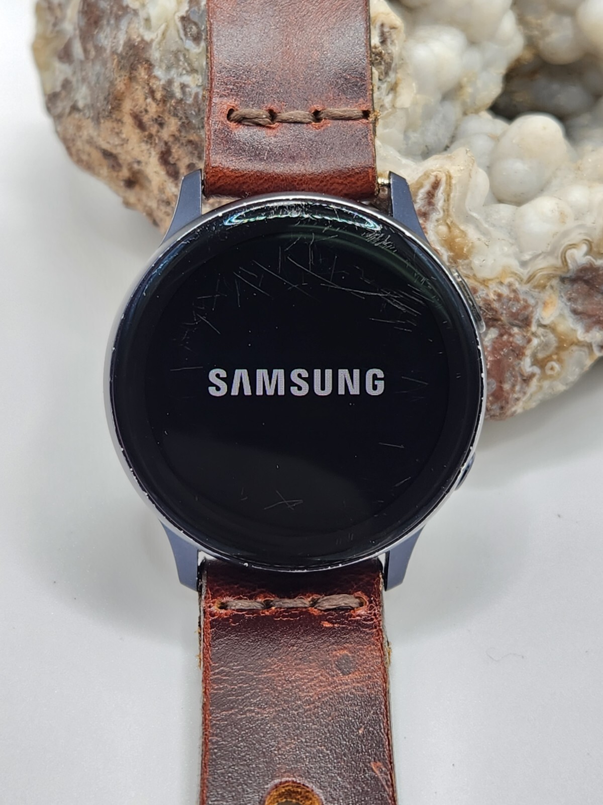 Samsung Galaxy Watch Active2 R830 40mm Aluminum Case,black genuine Leather strap