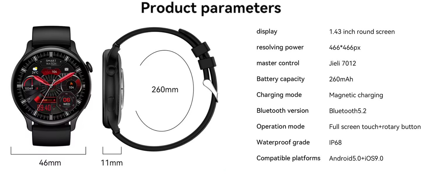 2025 Smartwatch: Round AMOLED, IP68 Water, Bluetooth, All Phones Health Tracker