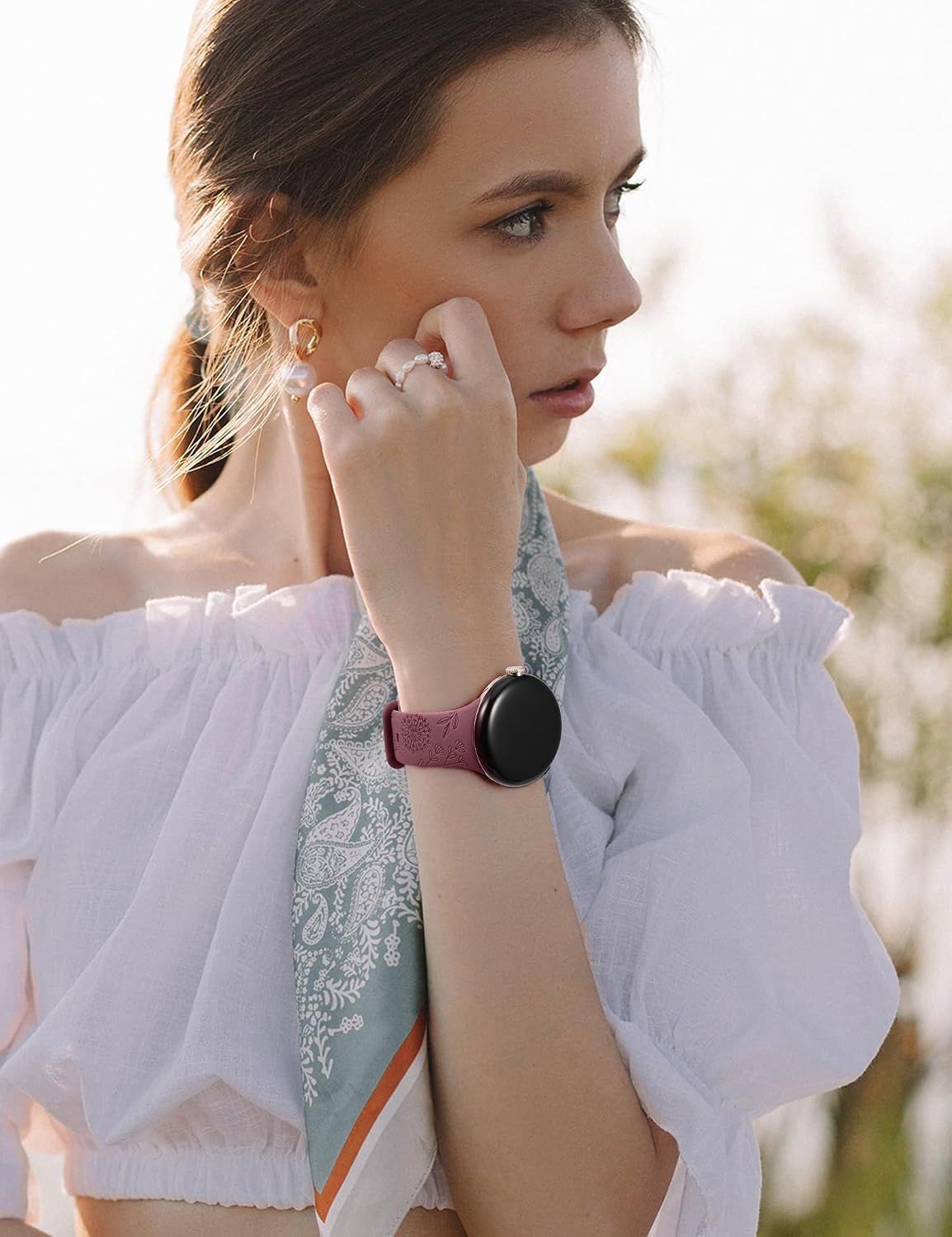 2 Pack Floral Engraved Strap Compatible with Google Pixel Watch 4 41mm