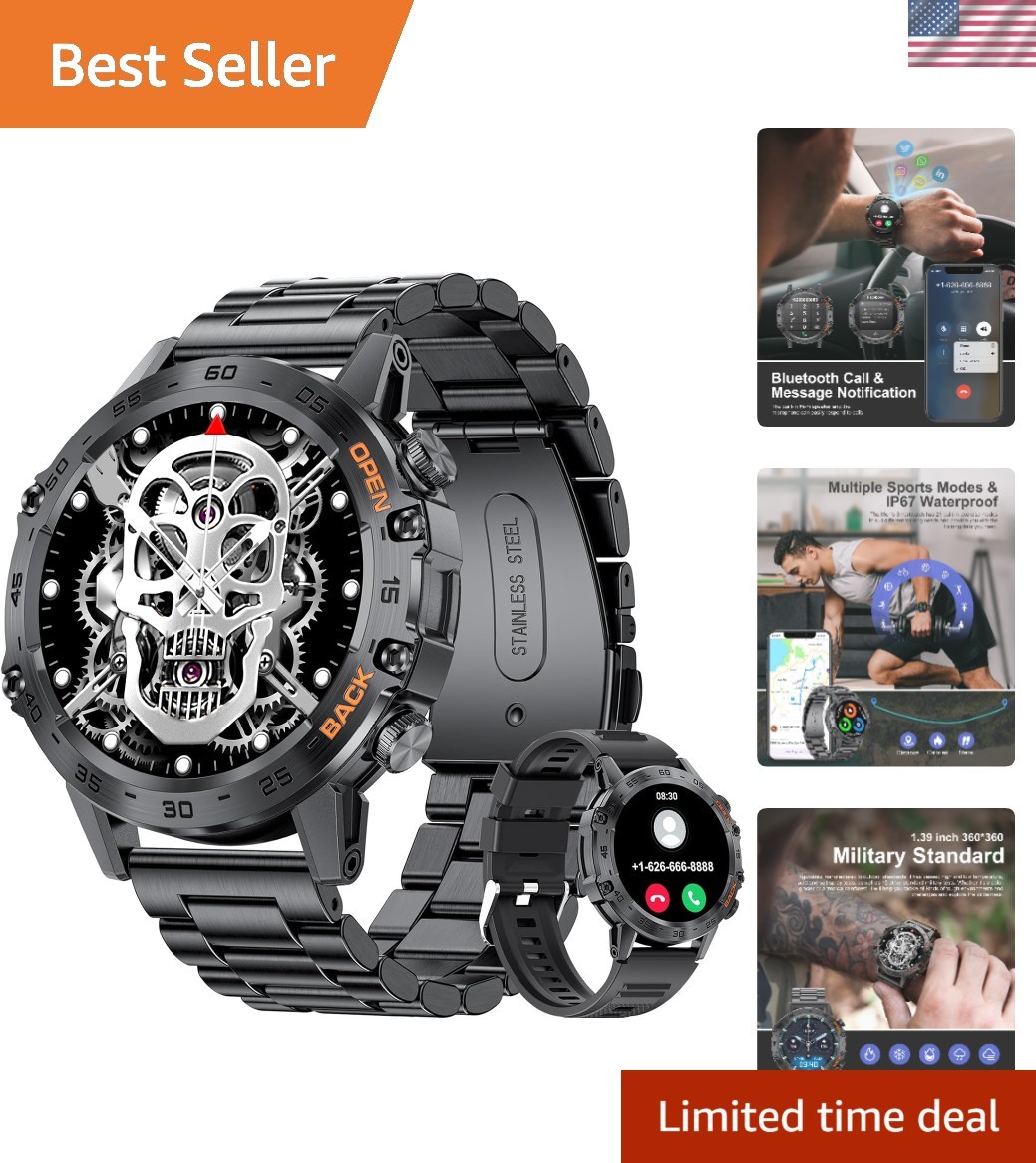 5ATM Waterproof Smart Watch for Men – Sports Tracker & Voice Assistant