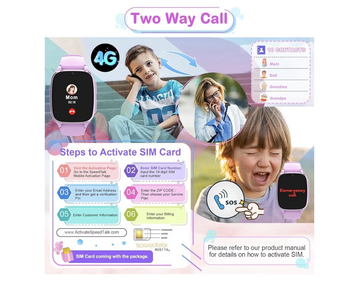 4G Kids Smartwatch Phone – Smart Cell Phone Watch For Girls Ages 4-12 Call
