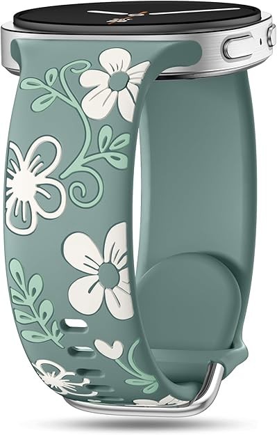 Pine Green Floral Silicone Band for Samsung Galaxy Watch 8 Classic 46mm 40mm 44m