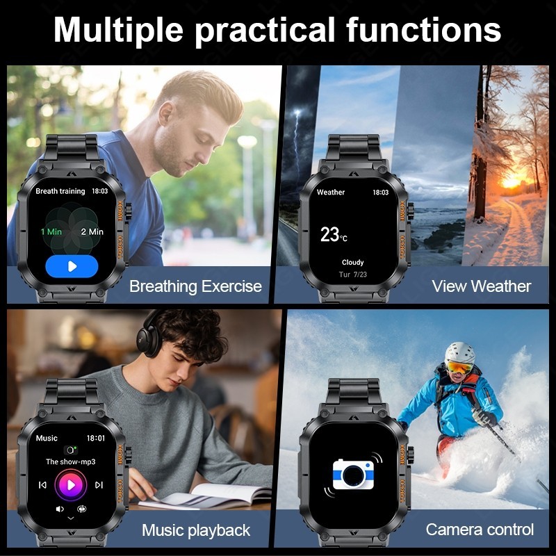 Military Smart Watch for Men Call Receive/Dial Rugged Fitness Tracker Heart Rate