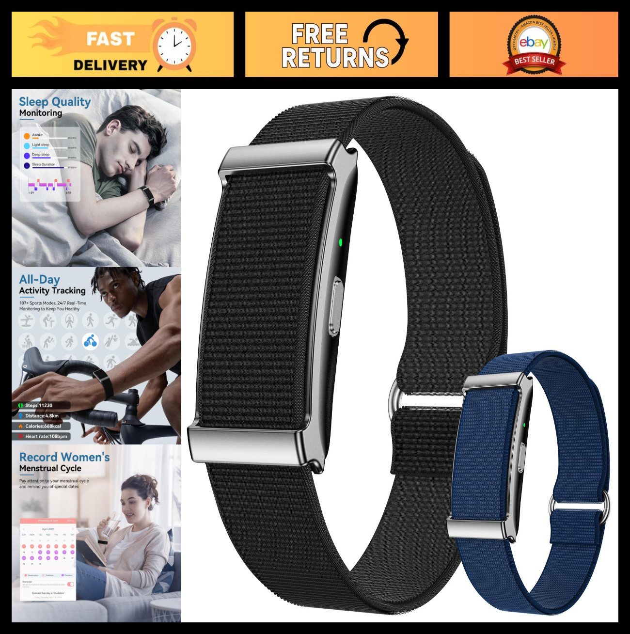 Fitness Smart Bracelet, Heart Rate Monitor, Sleep Tracker, GPS, 120+ Sports Mode