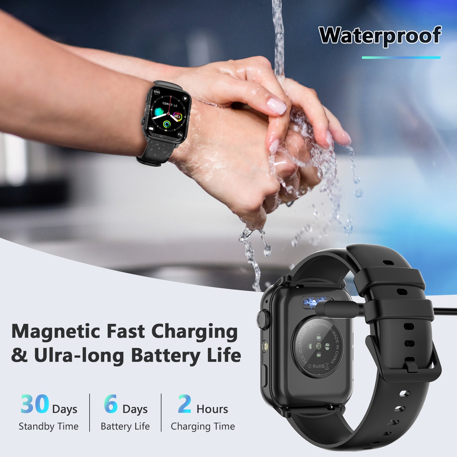 Medical Fitness Smart Watch Heart Rate Sleep Monitor Water-Resistant Bluetooth