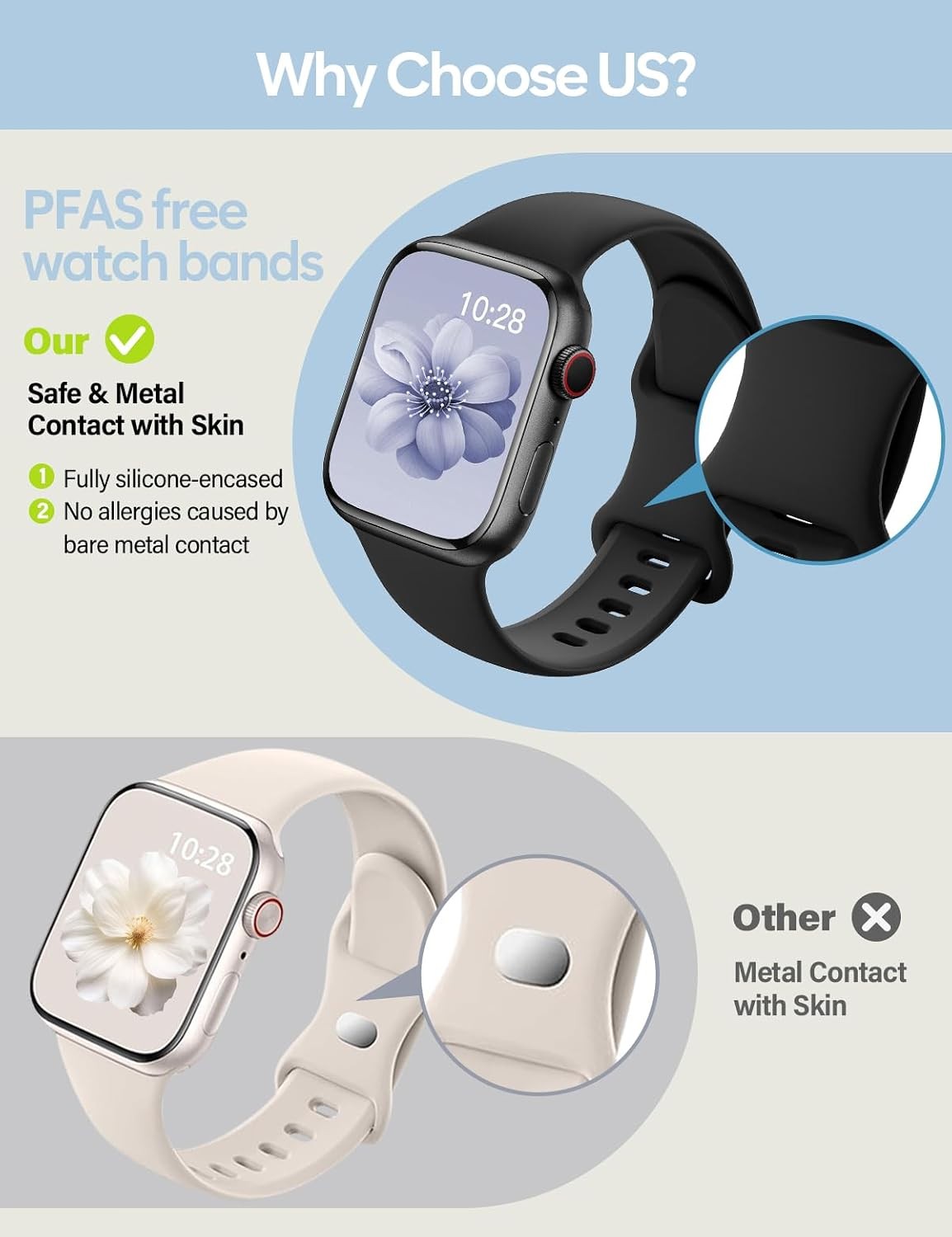 Soft Silicone Strap Compatible with Apple Watch Series 9 40mm Waterproof