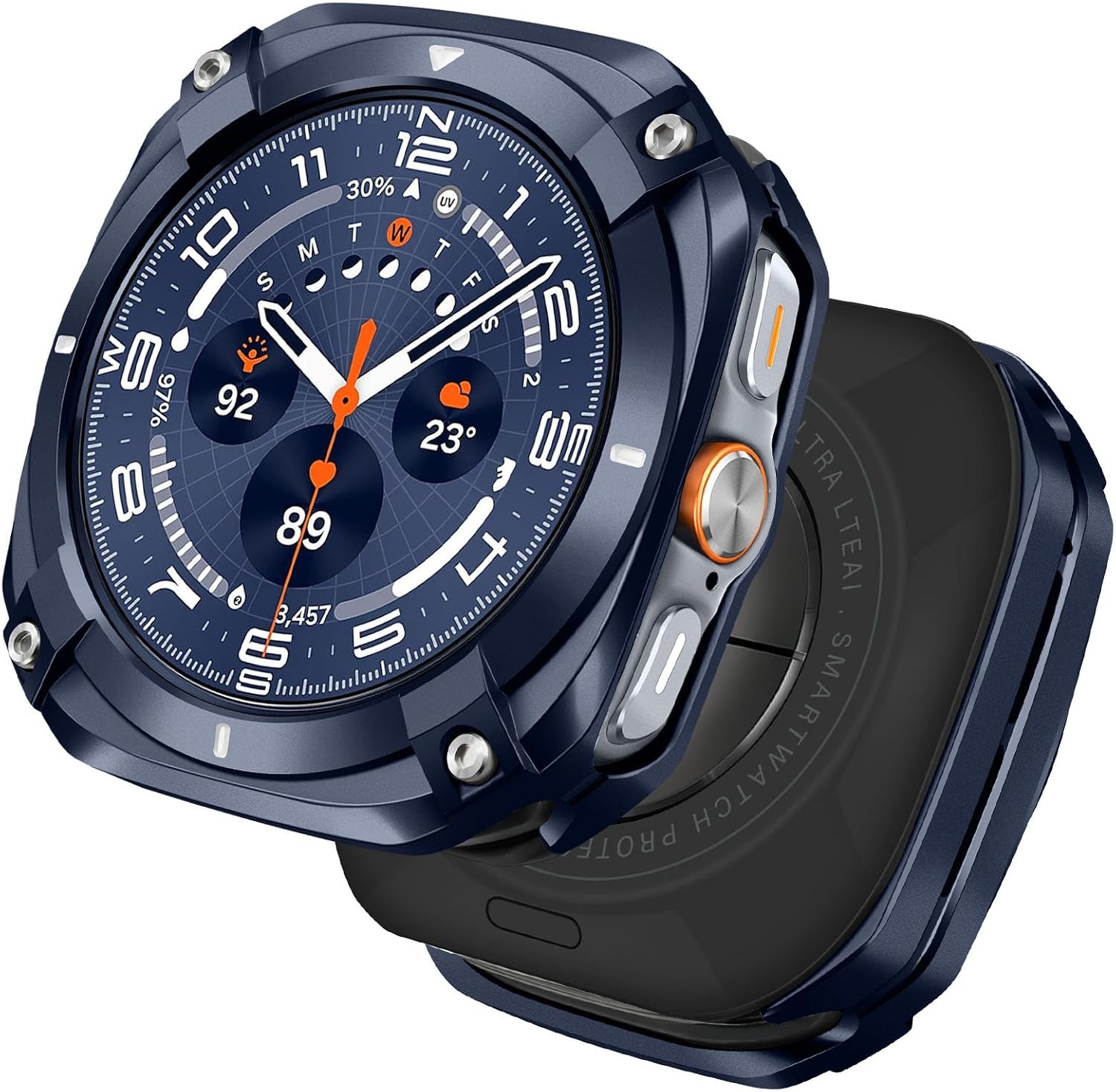 2 in 1 Metal Case for Samsung Galaxy Watch Ultra 47mm, Rugged Bumper & Back Cove