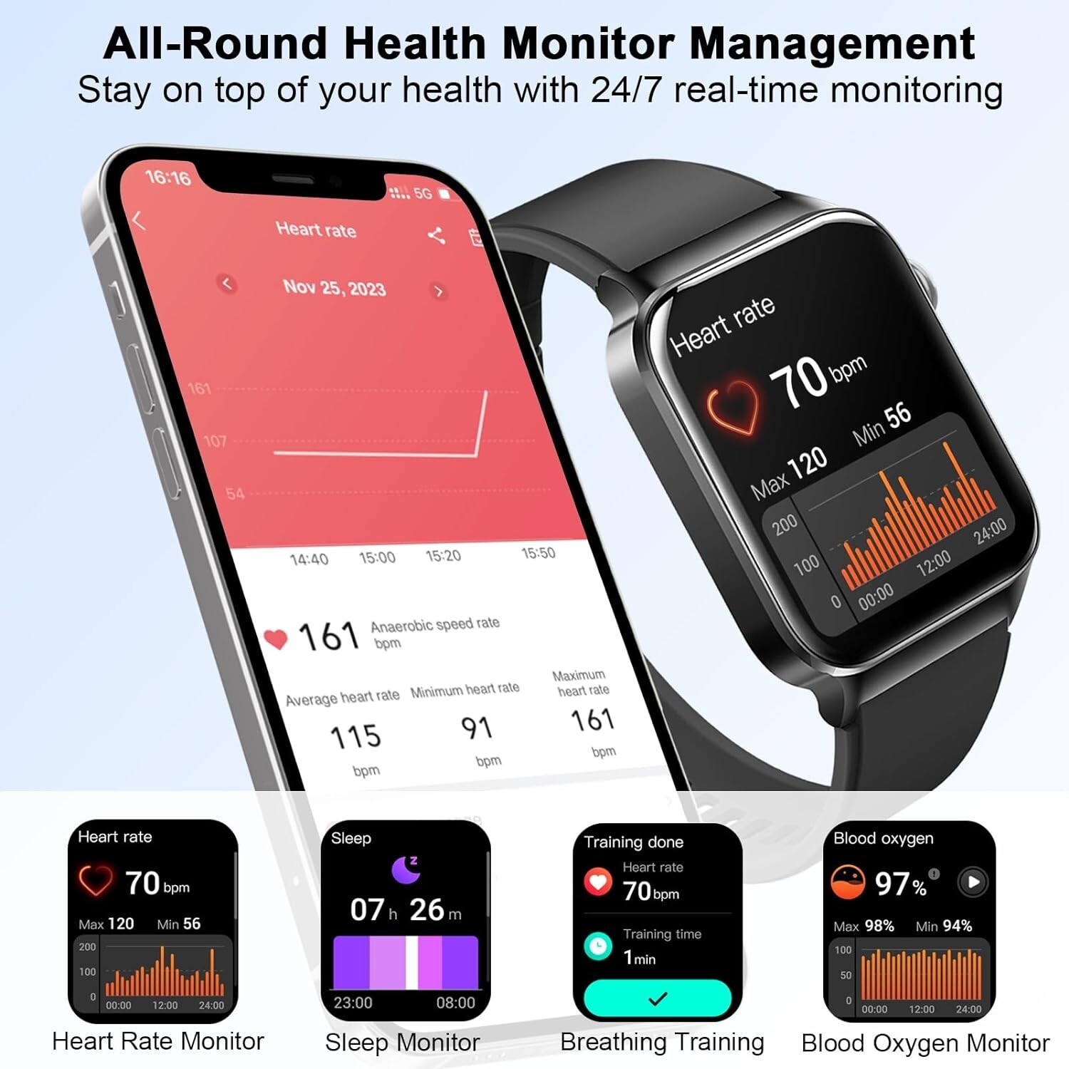 Women Men’s Smartwatch with Make/Answer Calls, 1.85″ Fitness Watch