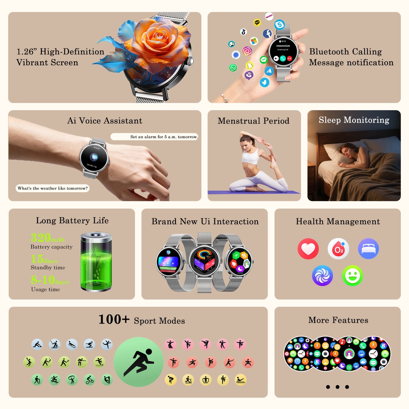 Smartwatch Women Ladies Fitness Tracker Watch Smart Watches For iOS Android US