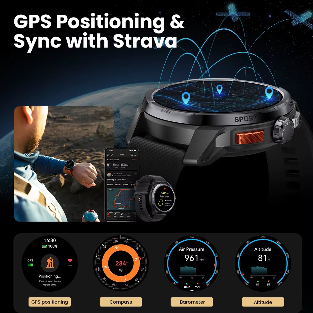 Solar Ultra GPS Smartwatch 1.6” AMOLED Display 5ATM Waterproof Built-In GPS Blue
