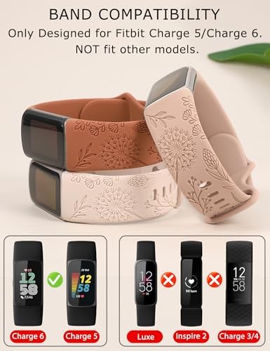 3 Pack Floral Silicone Strap Compatible with Fitbit Charge 6/5 Women Sport Bands