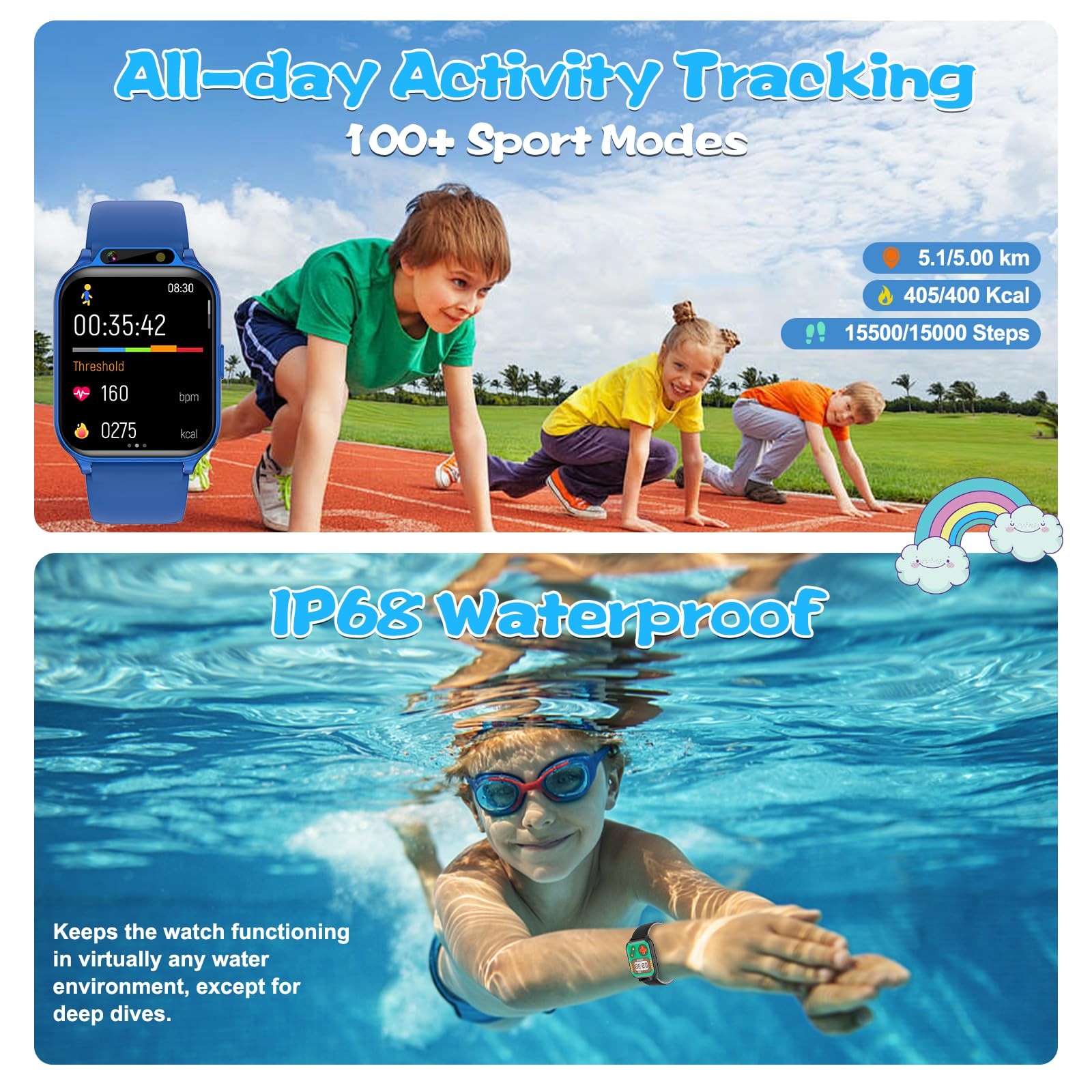 Smart Watch for Kids, 1.85″ Fitness Tracker with Heart Rate, Sleep Monitor, I…