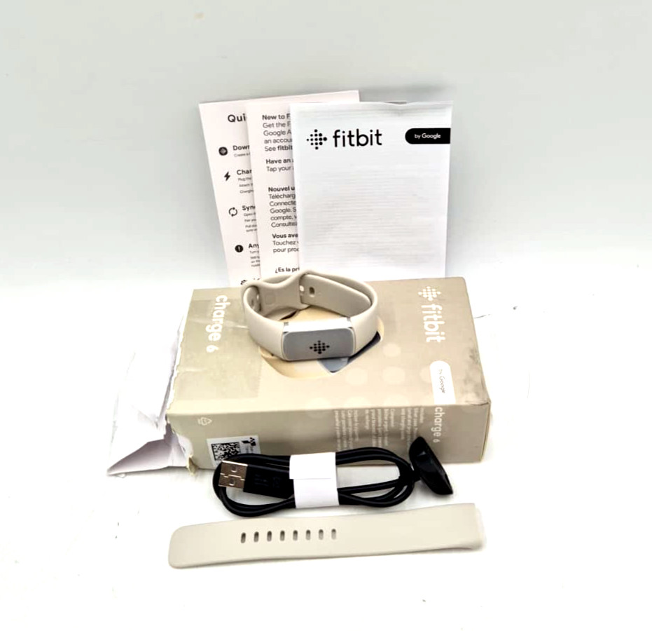 Fitbit Charge 6 Porcelain/Silver Band Smart Sport Tracker Watch (GA05185-NA)