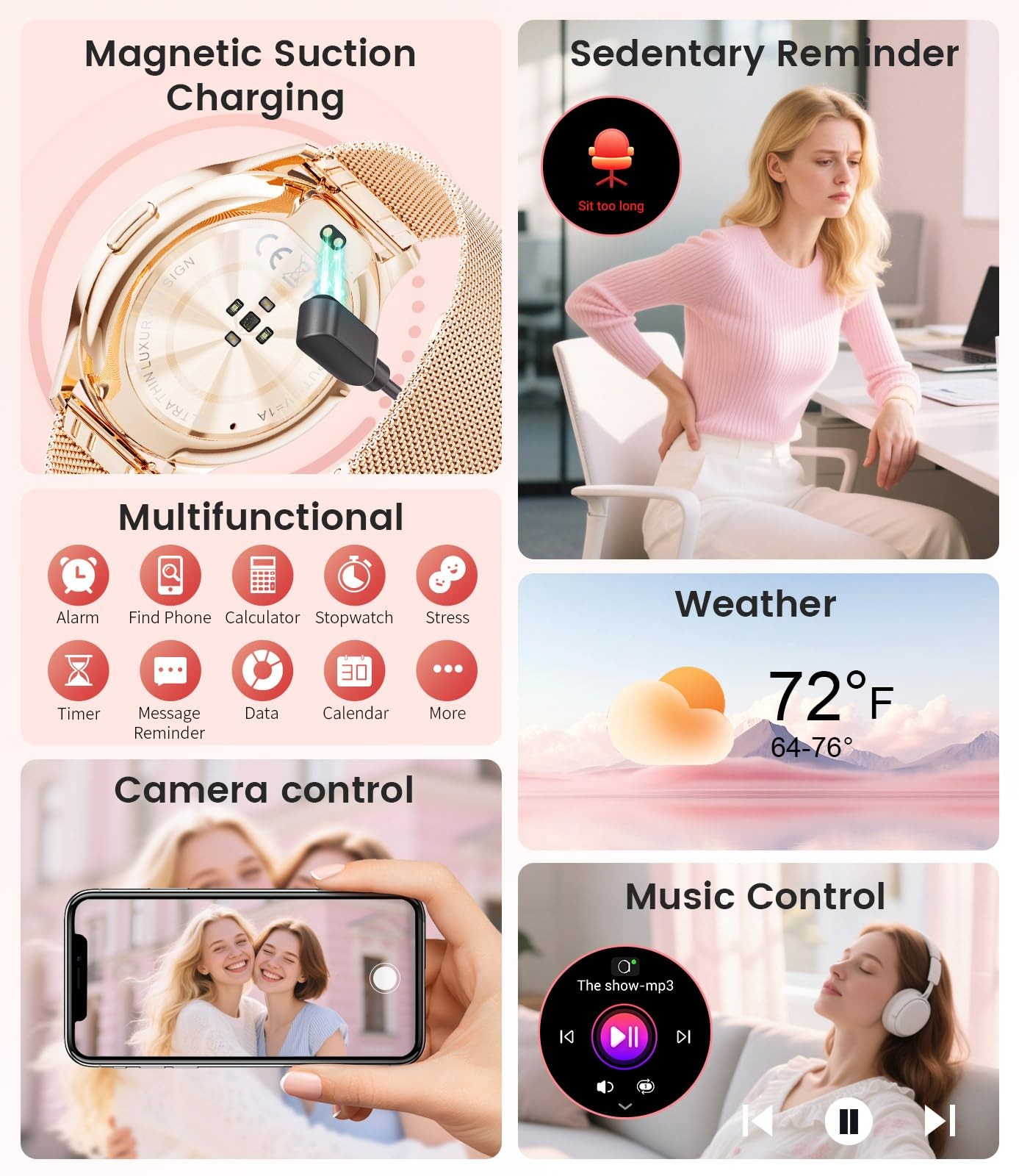 LIGE Smart Watch for Women, 1.43″ AMOLED Screen Women Standrad Size, Gold
