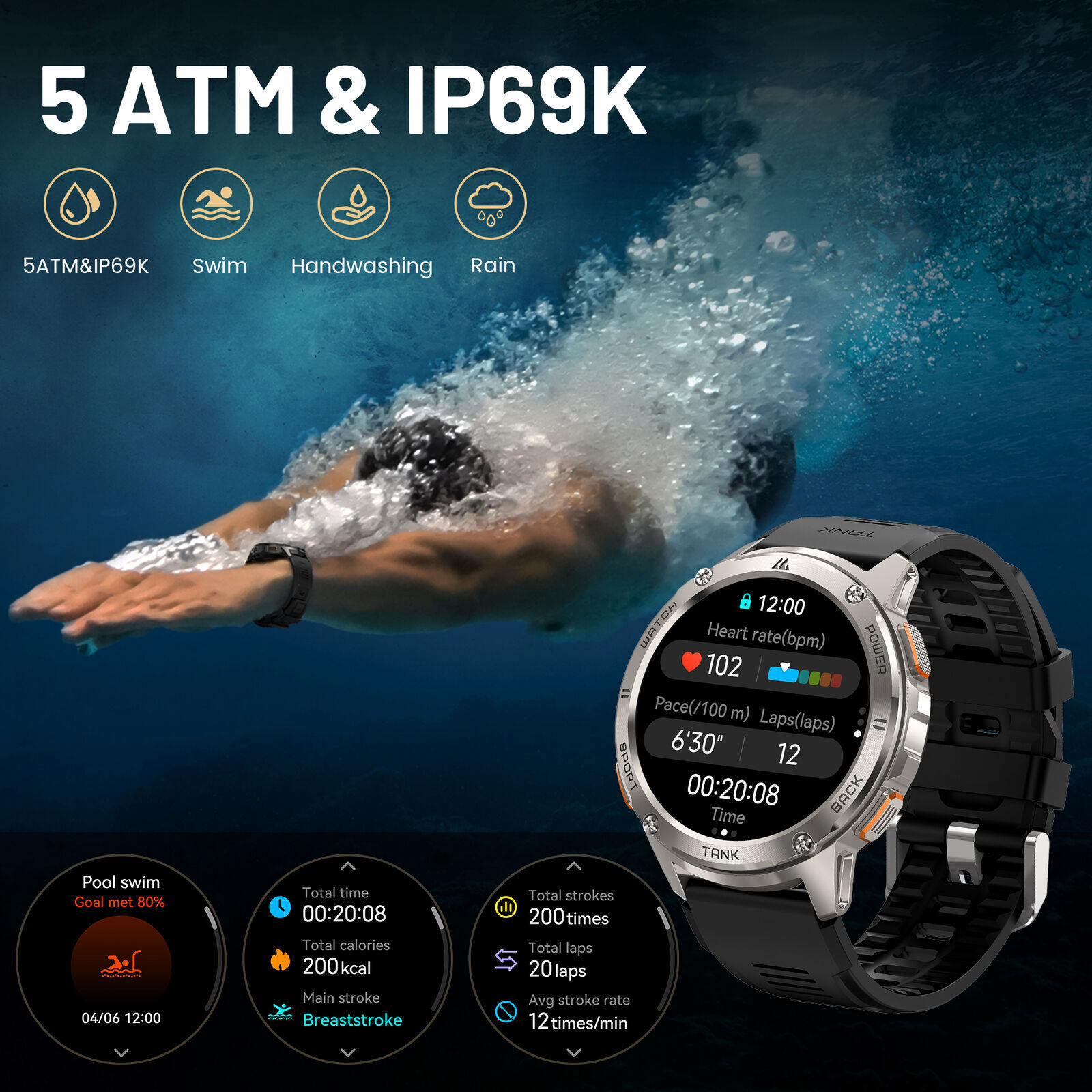 2024 KOSPET TANK T2 Ultra Smart Watches Men Watch 50M Waterproof AOD Bluetooth
