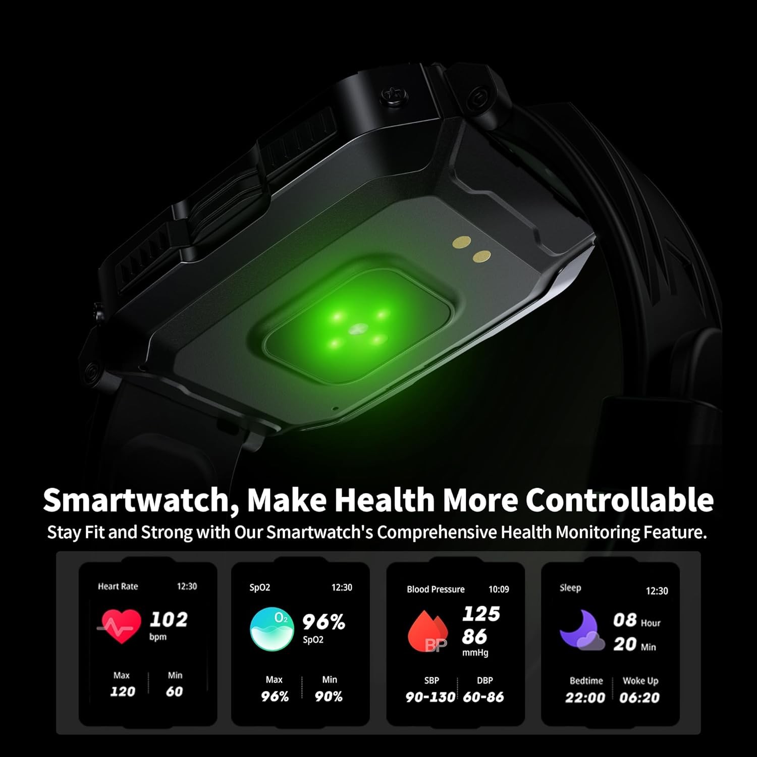 2026 Military Smart Watch Fitness Tracker Men Bluetooth 380mAh Outdoor IP68 5ATM