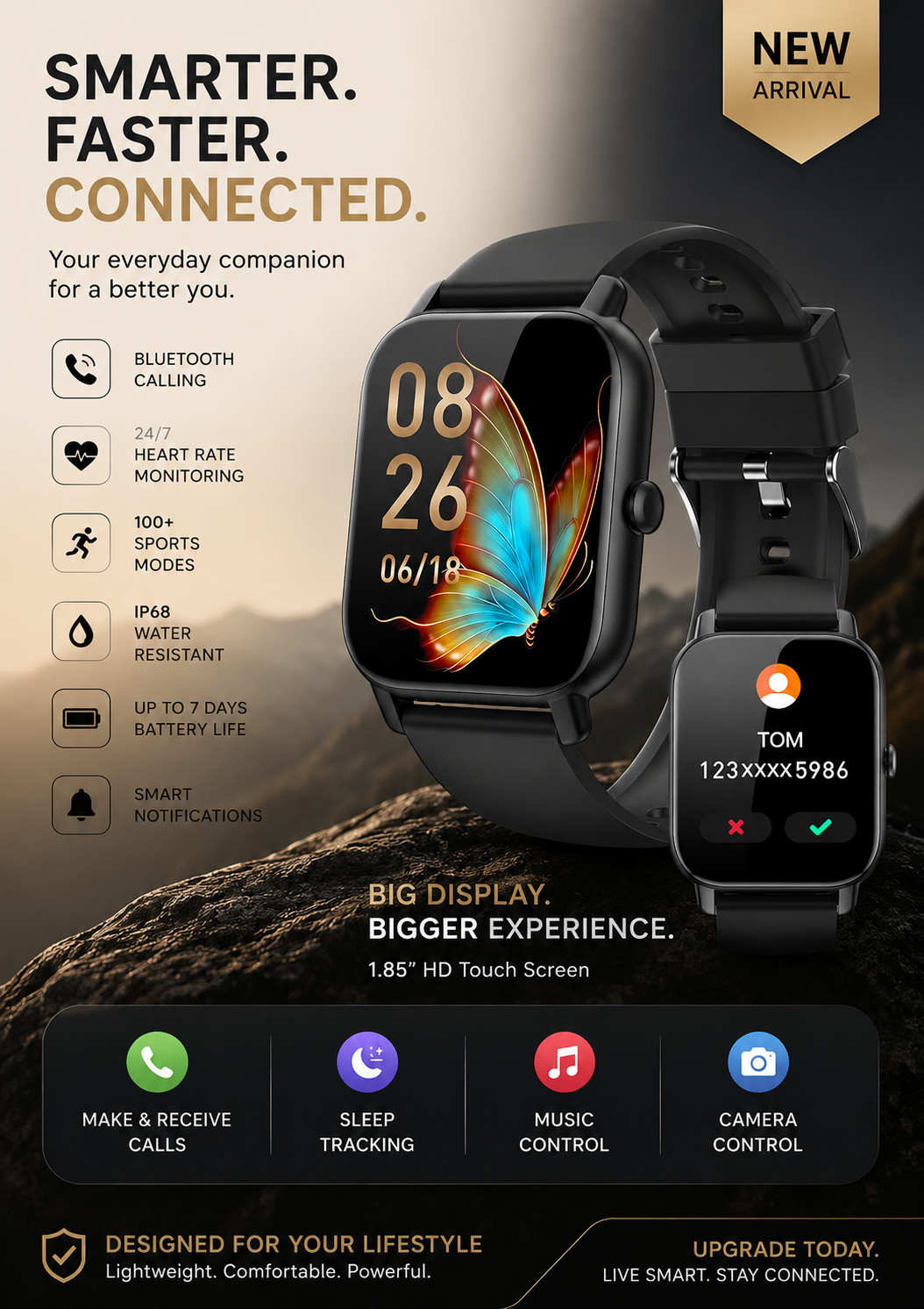 Smart Watch for Android & iOS – 1.4″ Touchscreen Smart Watch for Women Men,