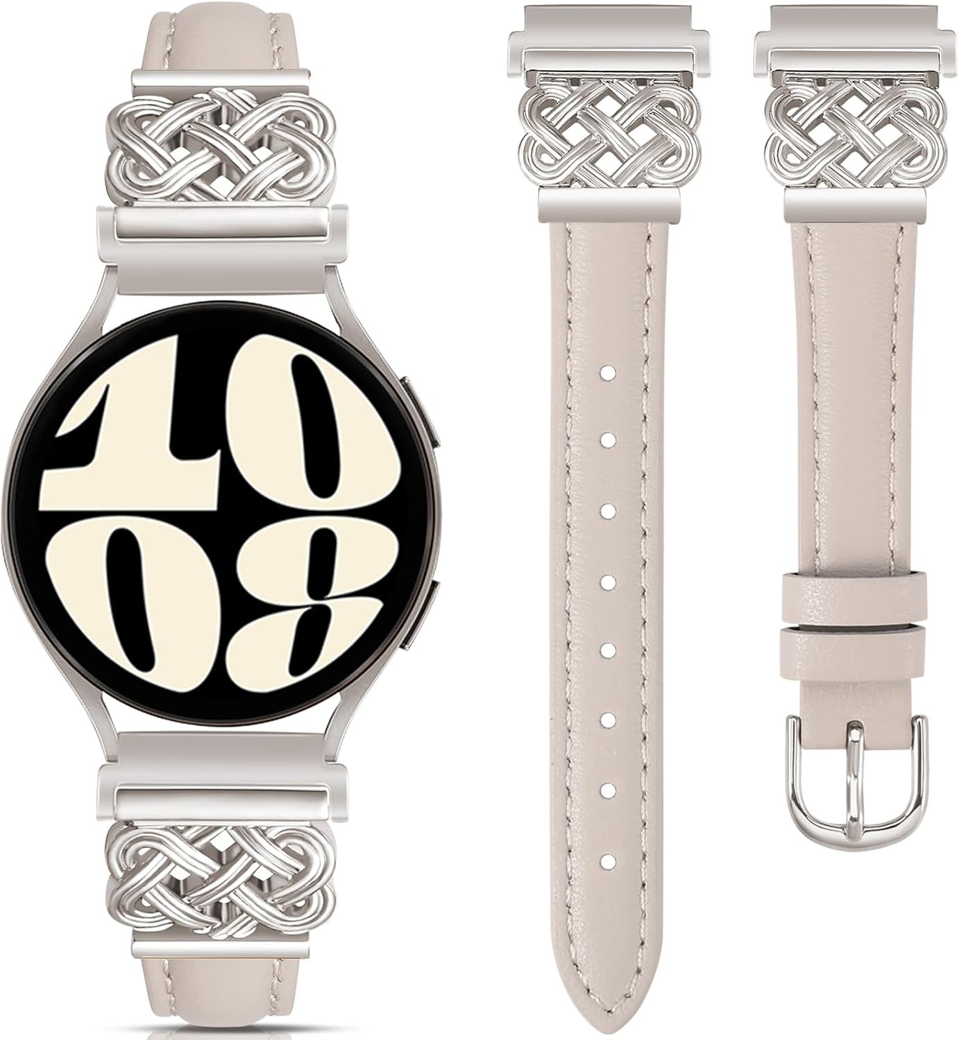 Leather Band for Samsung Galaxy Watch 7 6 5 4 40mm 44mm, Celtic Metal Dressy Str