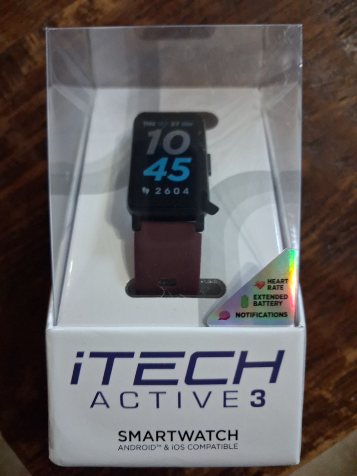 iTech Active 3 Smartwatch/ Fitness Tracker-Silicone Band In Merlot NEW