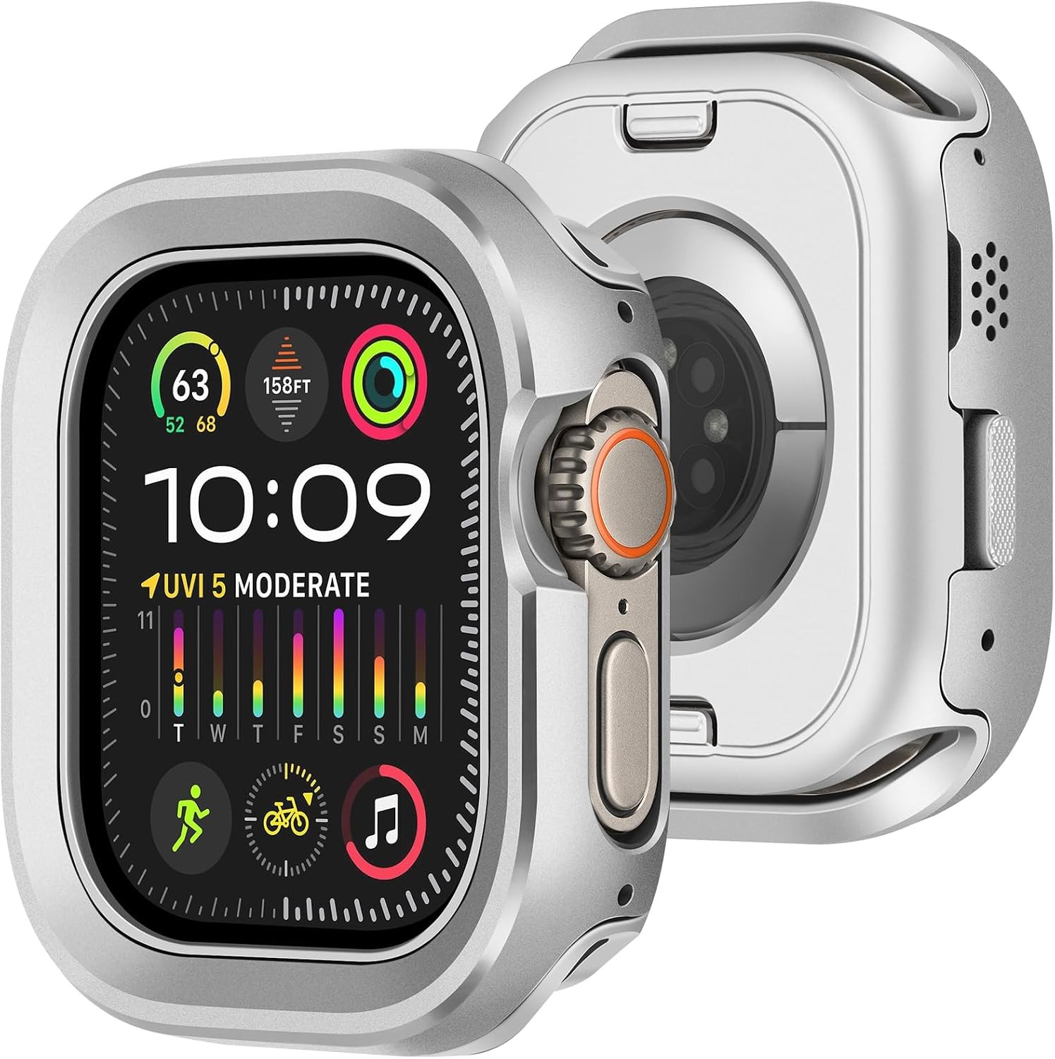 2 in 1 Metal Rugged Case for Apple Watch Ultra 49mm, Aluminum Shockproof Bumper