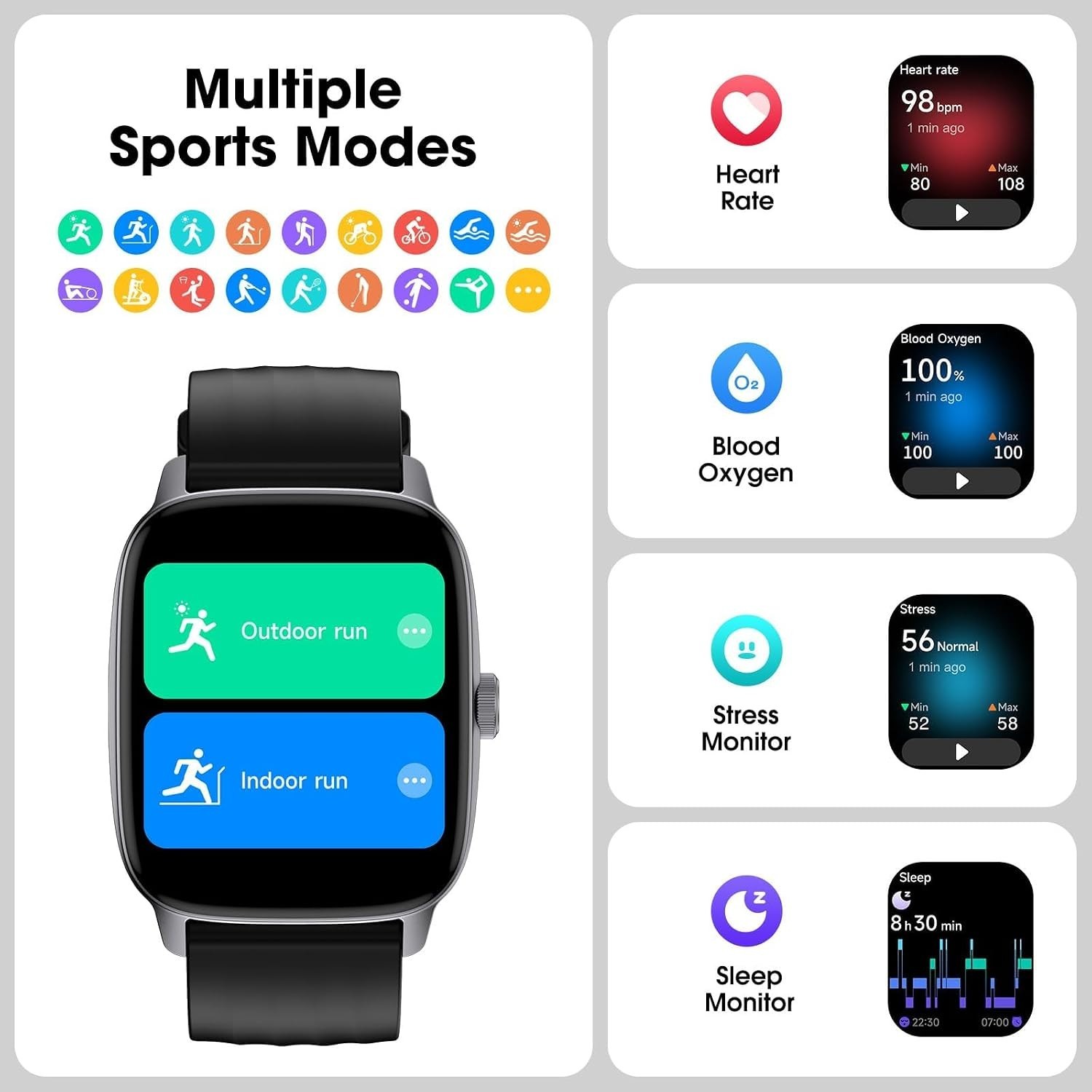 Large Display Fitness Tracker | Heart Rate & Sleep Monitor