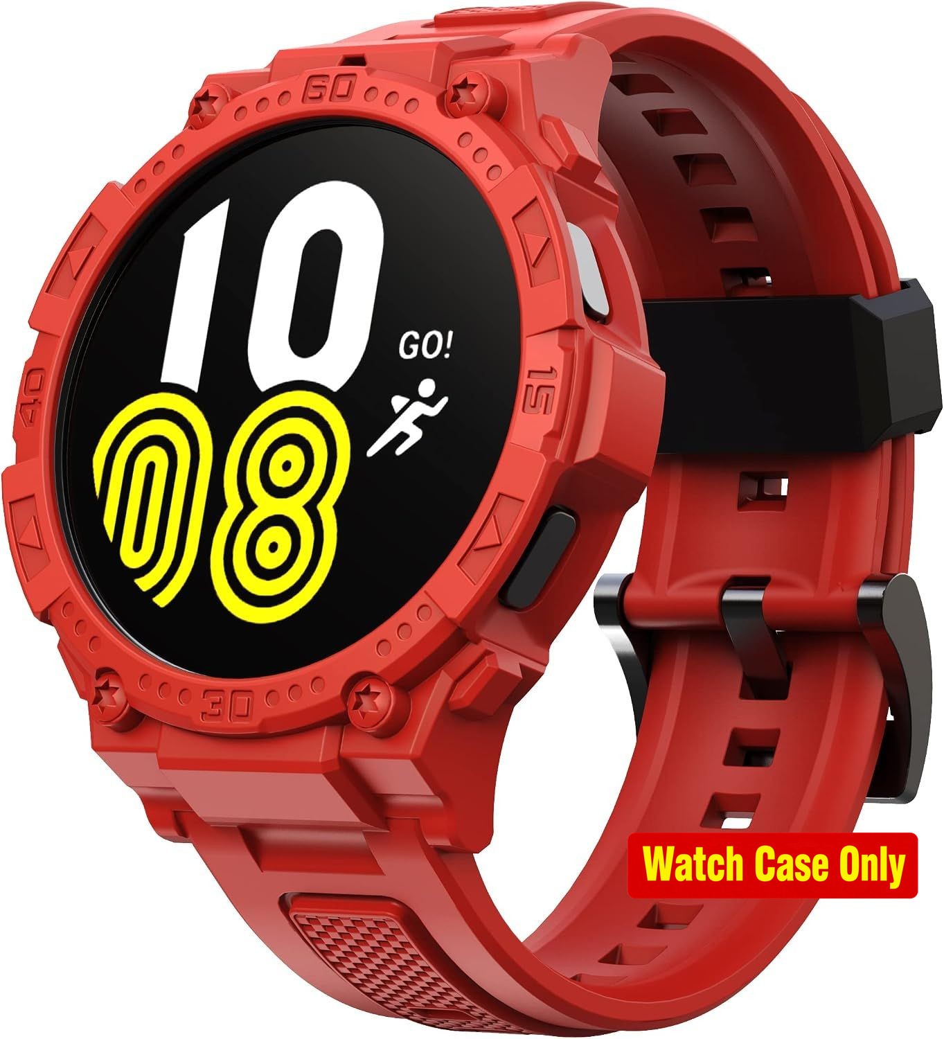 Military Sport Band with Rugged Case for Galaxy Watch 5 44mm, Red Color