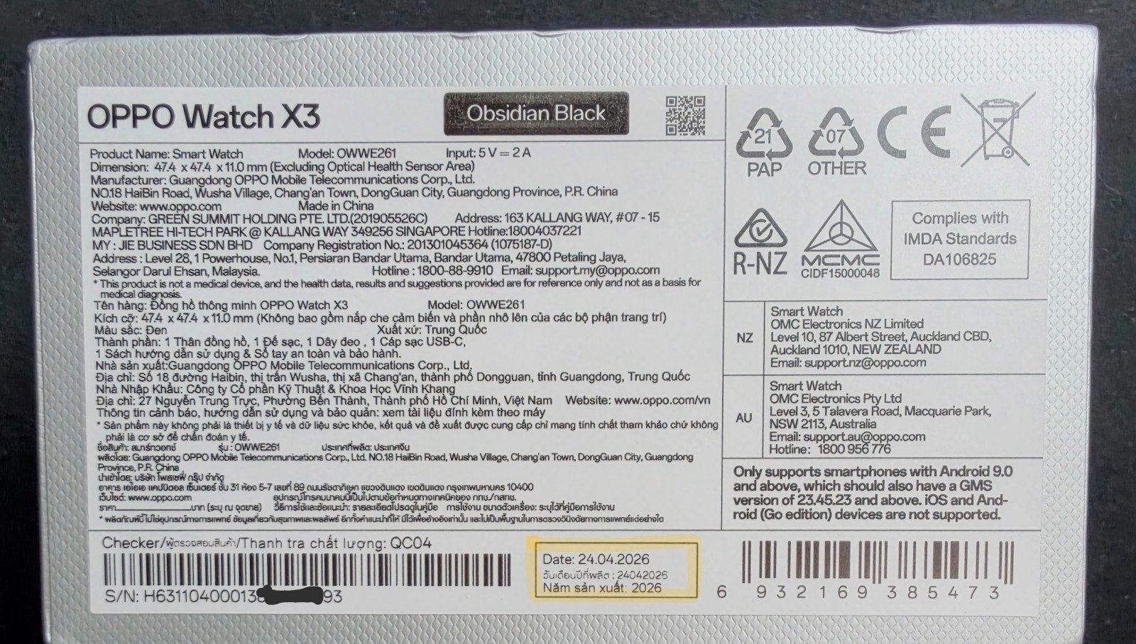 Oppo Watch X3 – Global Version | Wear OS | Obsidian