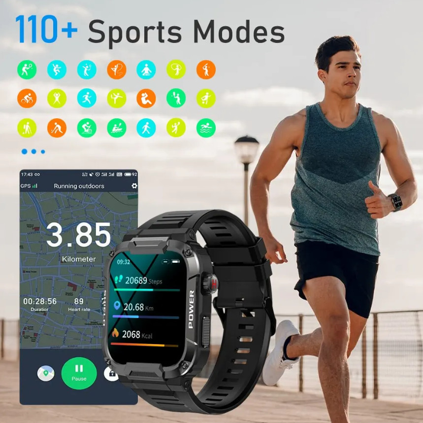 Smart Watch Outdoor Military for Men and Women Kids (Bluetooth Call, Waterproof)
