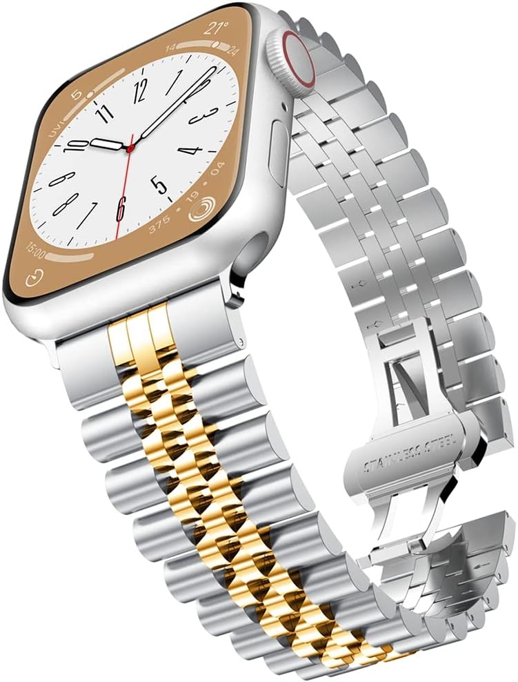 Stainless Steel Strap Compatible with Apple Watch Series 11 42mm Silver/Gold