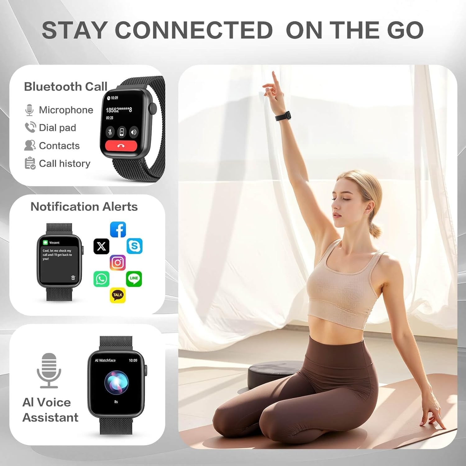 EarlySincere Smart Watch with Bluetooth 1.9” AMOLED Waterproof Blood Pressure