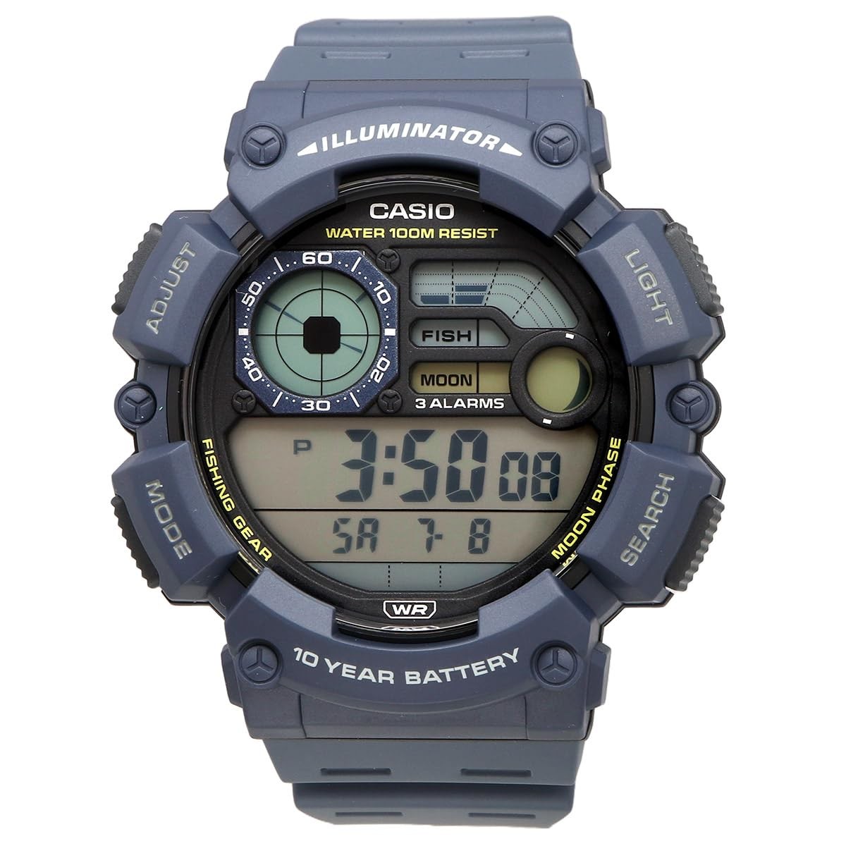 Men’s wristwatch with moon data display function, WS-1500H-2AV, grayish navy.
