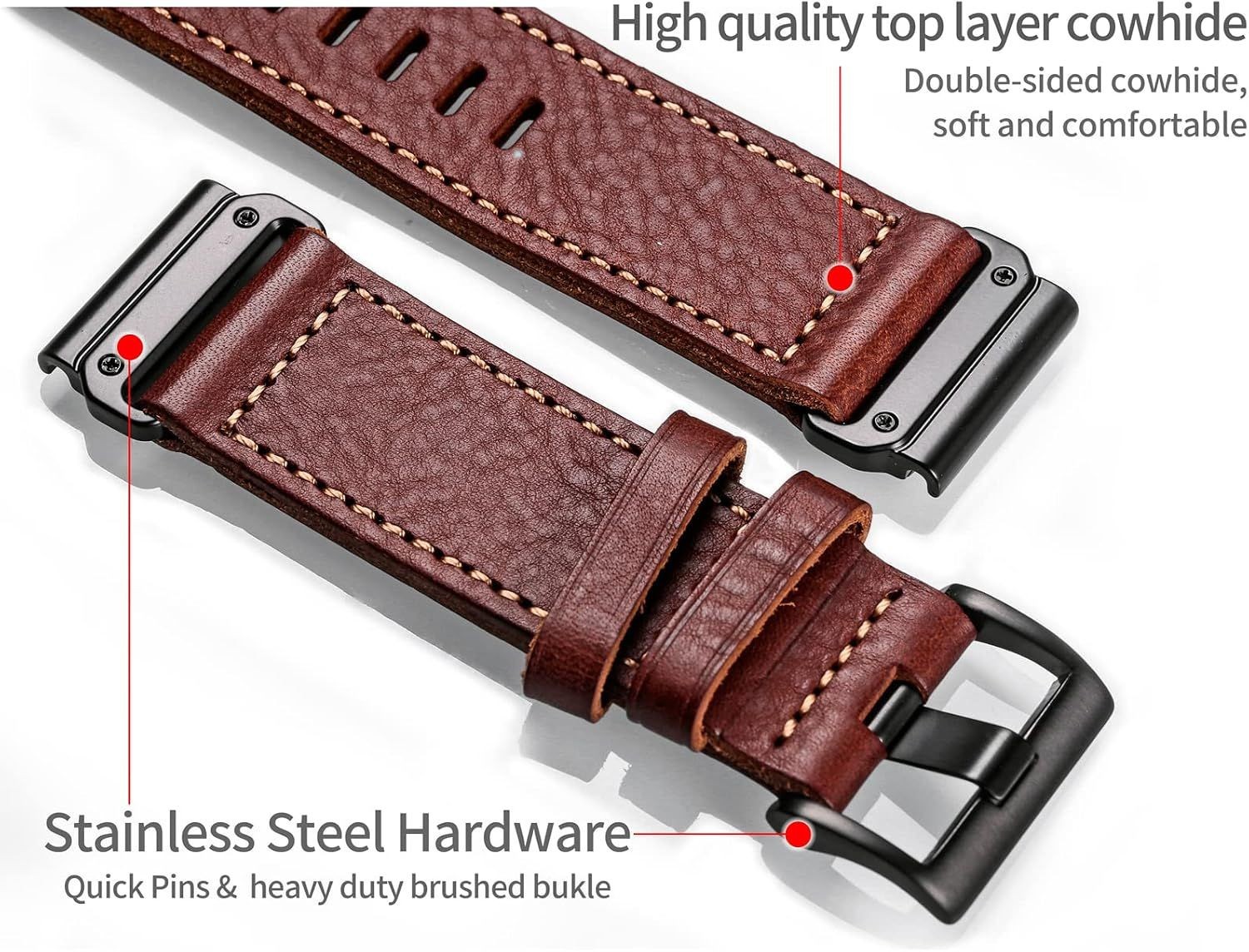 Genuine Leather Watch Band for Garmin fēnix Series, Retro Vintage Style Strap