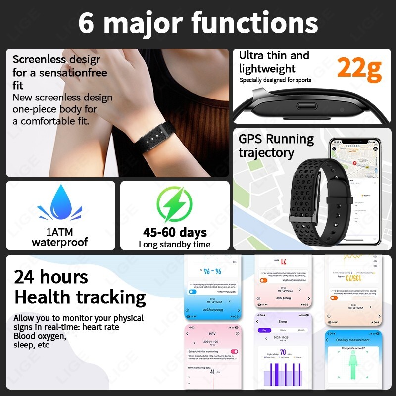 NEW Smart Watch Men Women Screenless Sport Fitness Tracker Heart Rate Waterproof