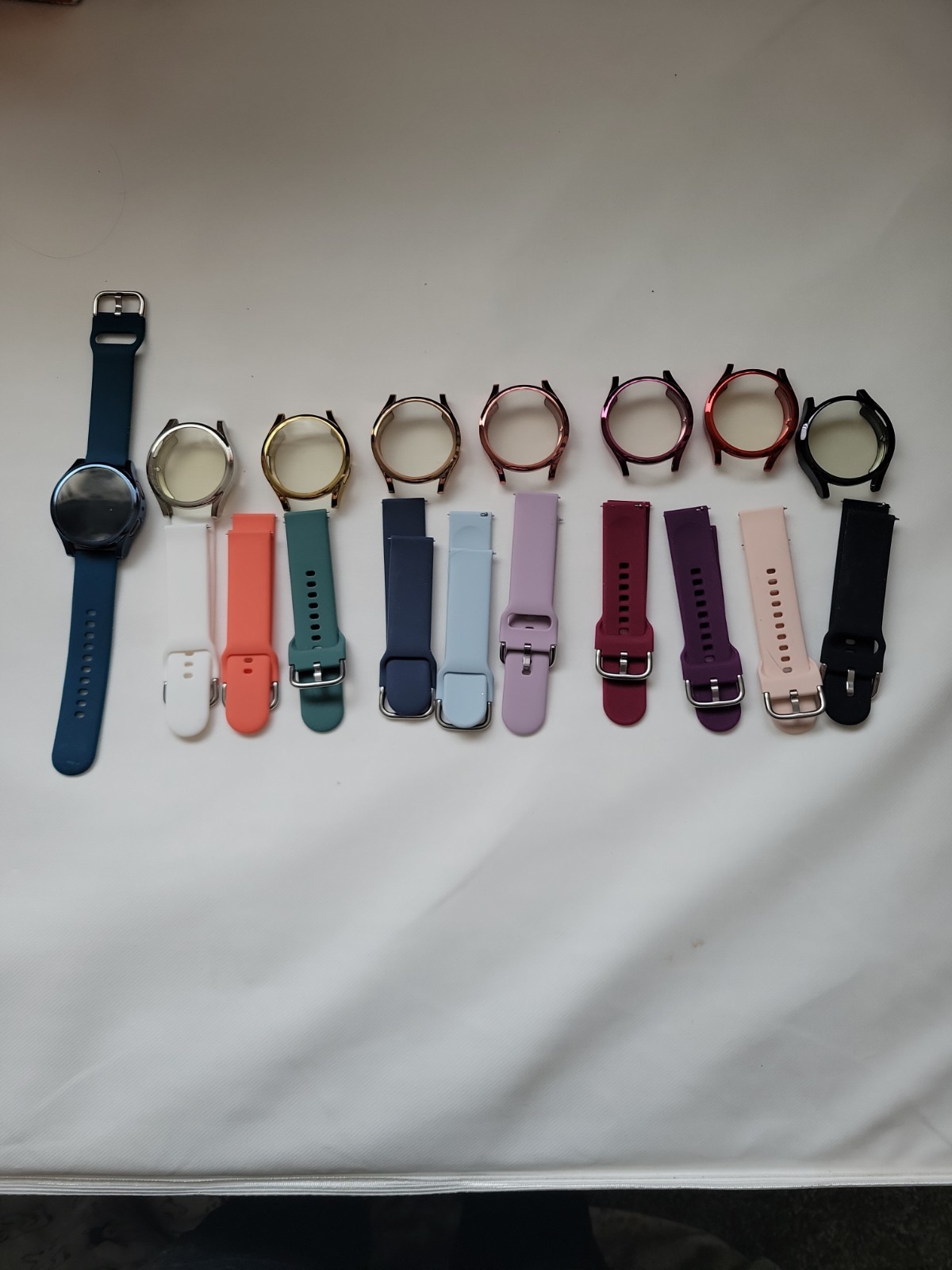 Samsung Smartwatch Blue Silicone Band Metal Case Android iOS Multiple Bands
