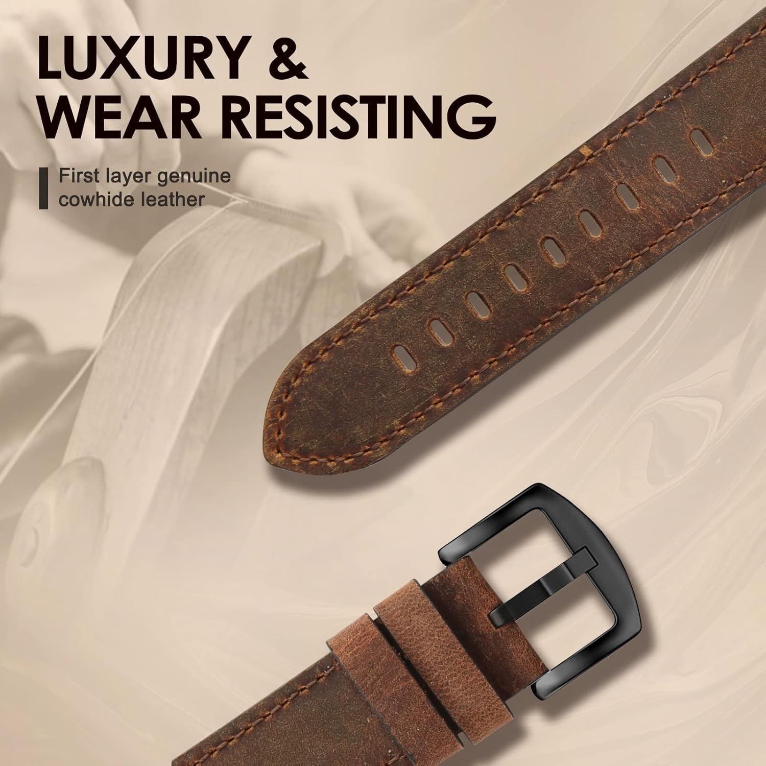 Vintage Genuine Leather Strap Compatible with Apple Watch 44mm Series 1/2/3