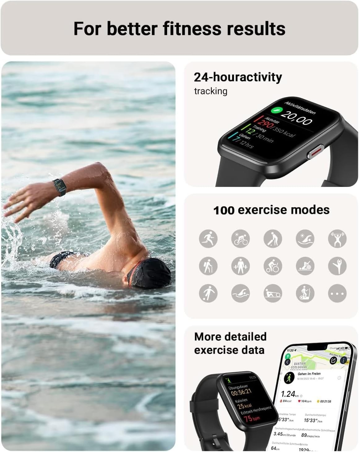 Reloj Inteligente Bluetooth De Mujer/Hombre Para IOS y Android Negro