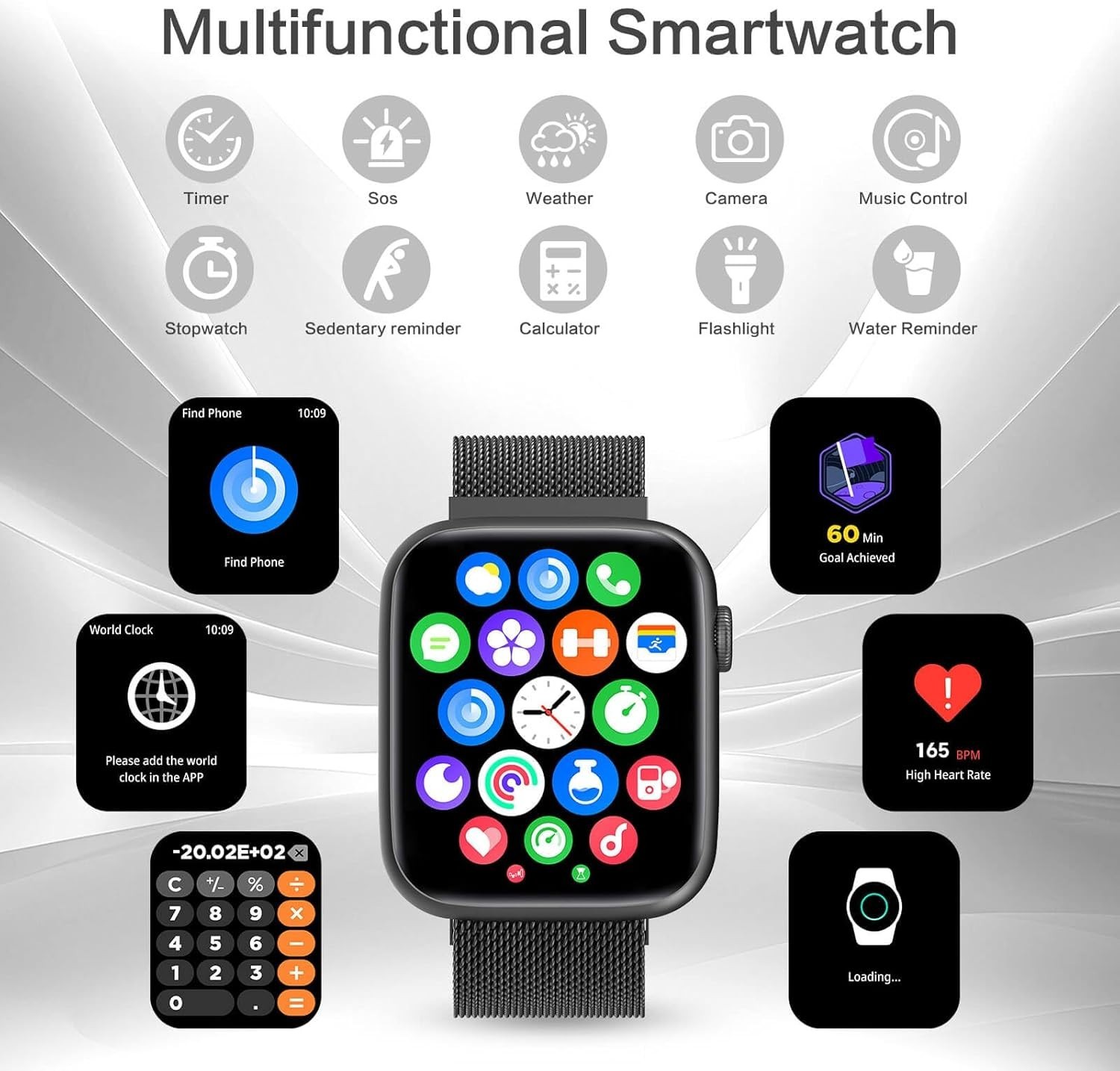 EarlySincere Smart Watch with Bluetooth 1.9” AMOLED Waterproof Blood Pressure