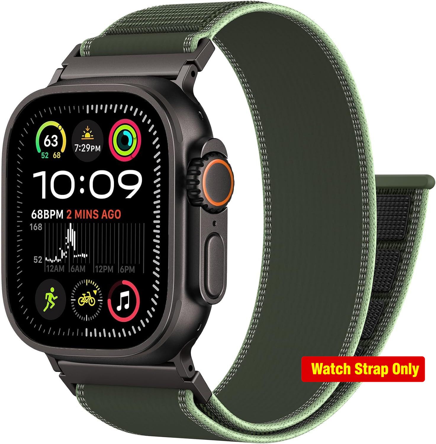 Nylon Sport Strap Compatible with Apple Watch Ultra 49mm, Rugged Adjustable