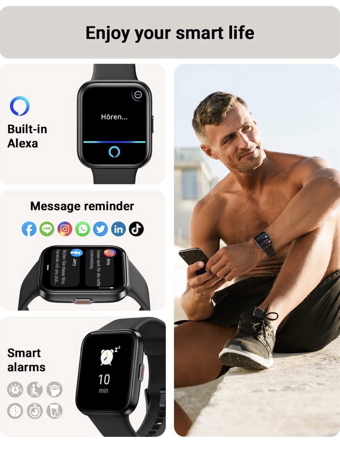 Smart Watch for Men/Women Android & iPhone, Alexa Built-in, 1.8″ Touch