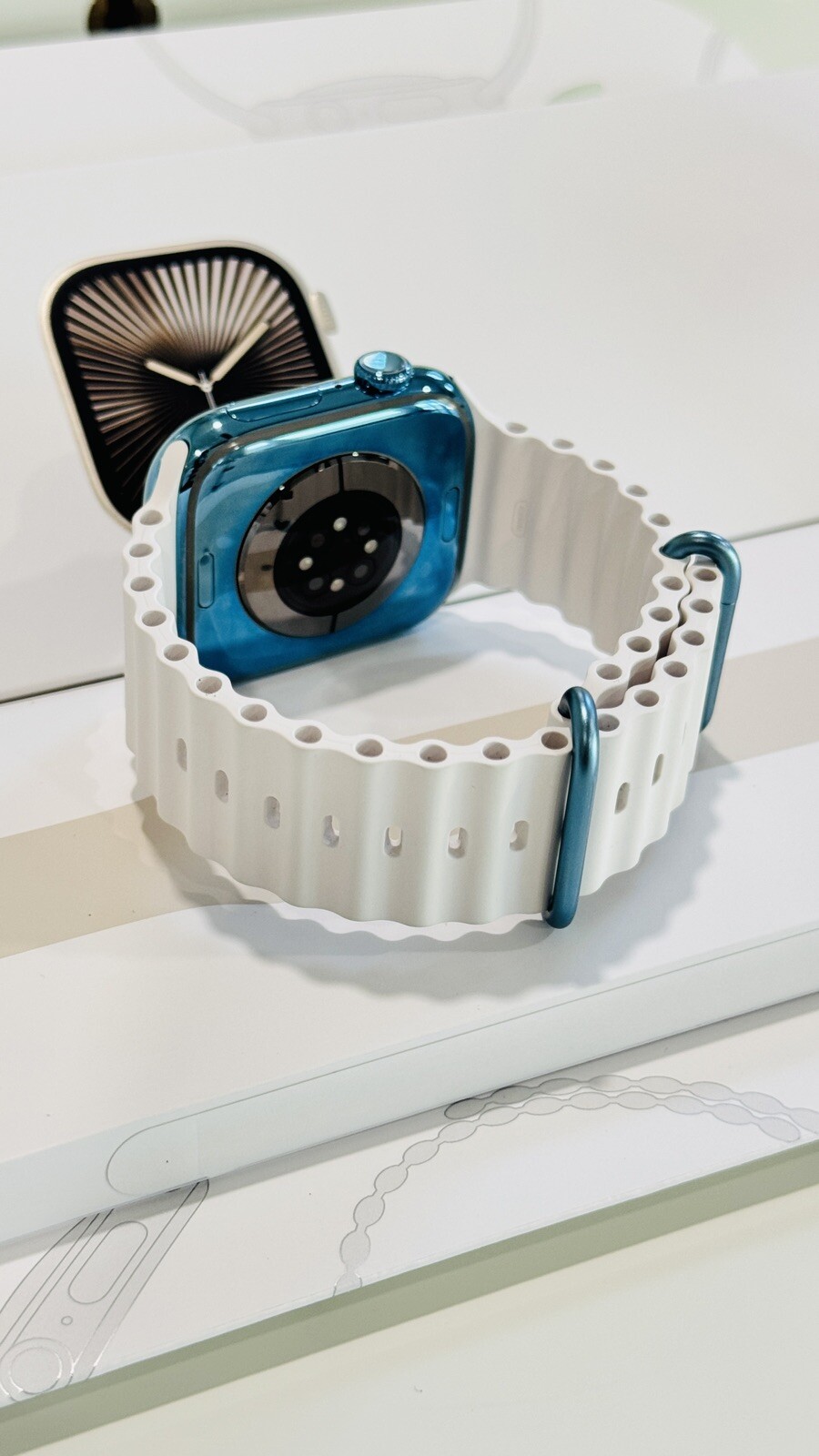 Custom Anodized Sky Blue Gold 46MM Apple Watch SERIES 10 White Ocean Band