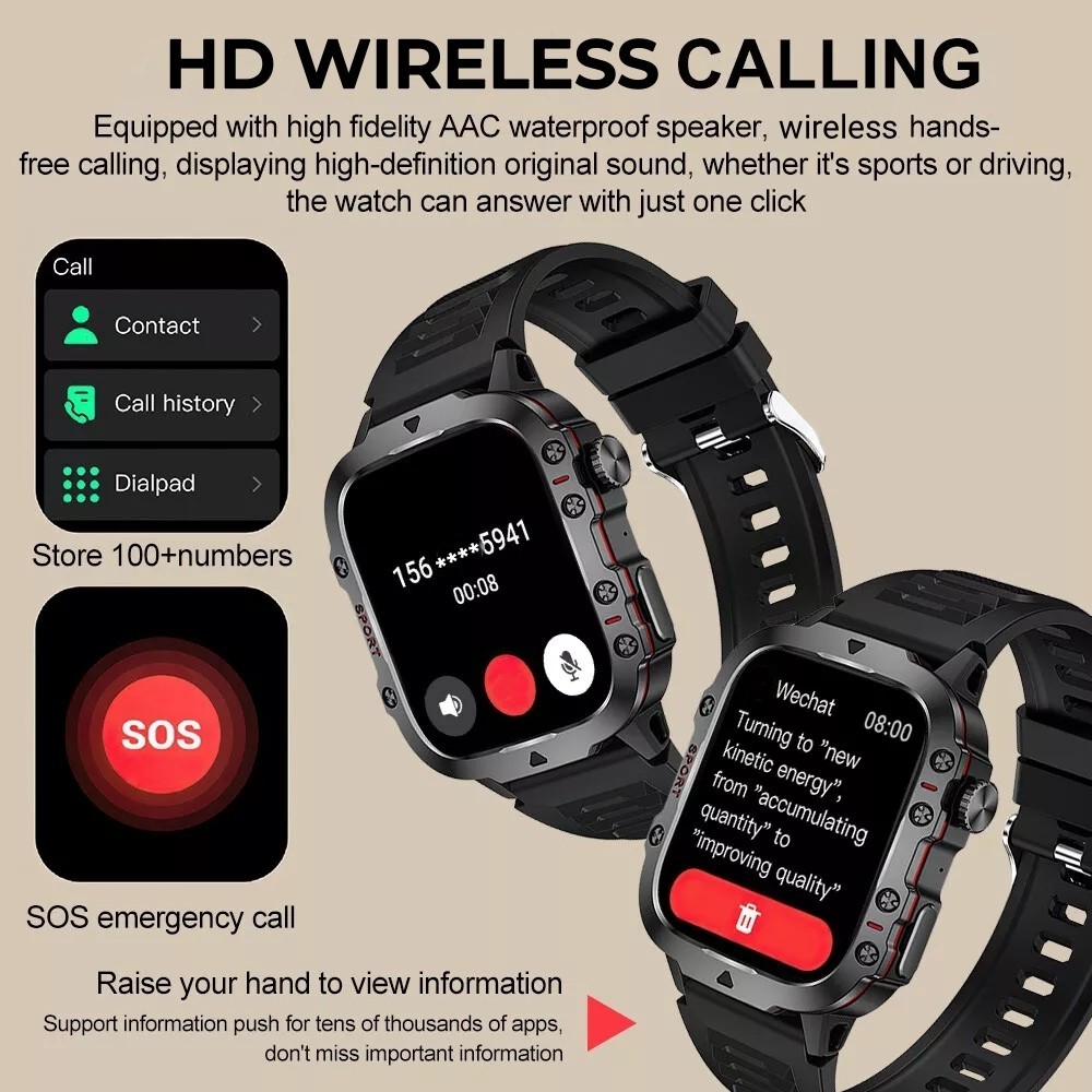 Sport Smart Watch for Men Heart Rate Fitness Tracker LED Flashlight Music Player