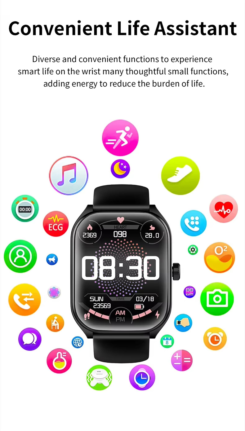 AOLON Smart watch 2.1-Inch HD Curve Screen with Black Band